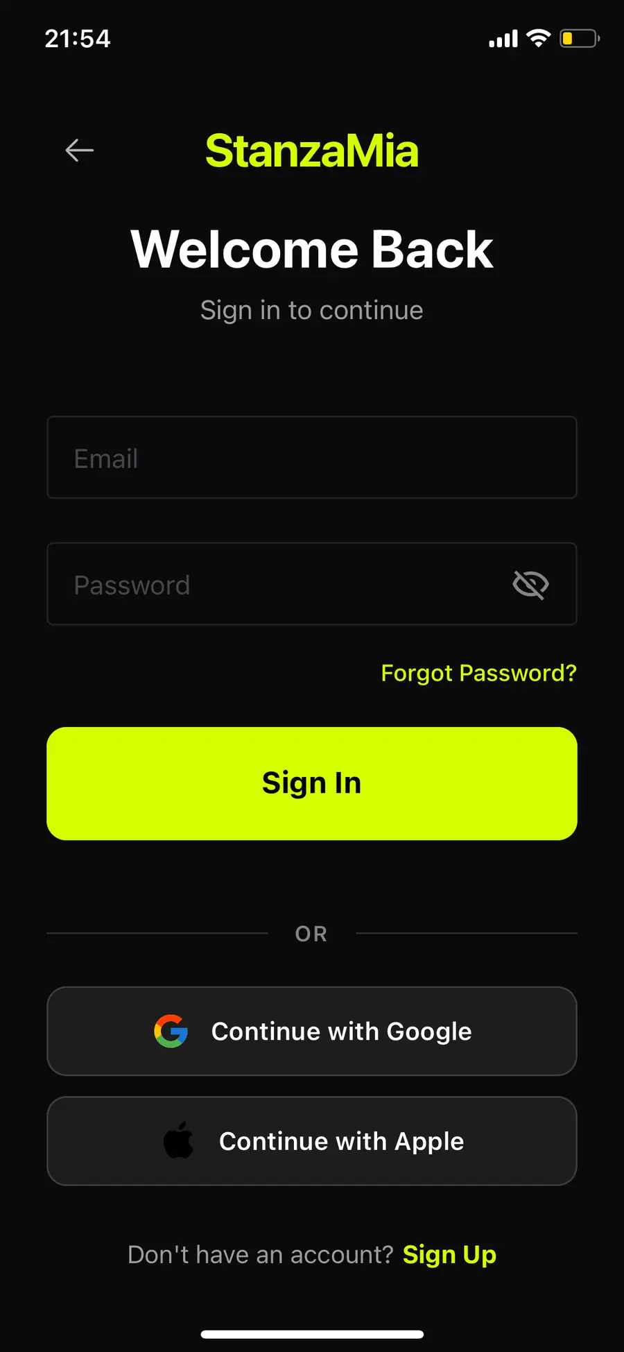 Chat screen inside the StanzaMia app