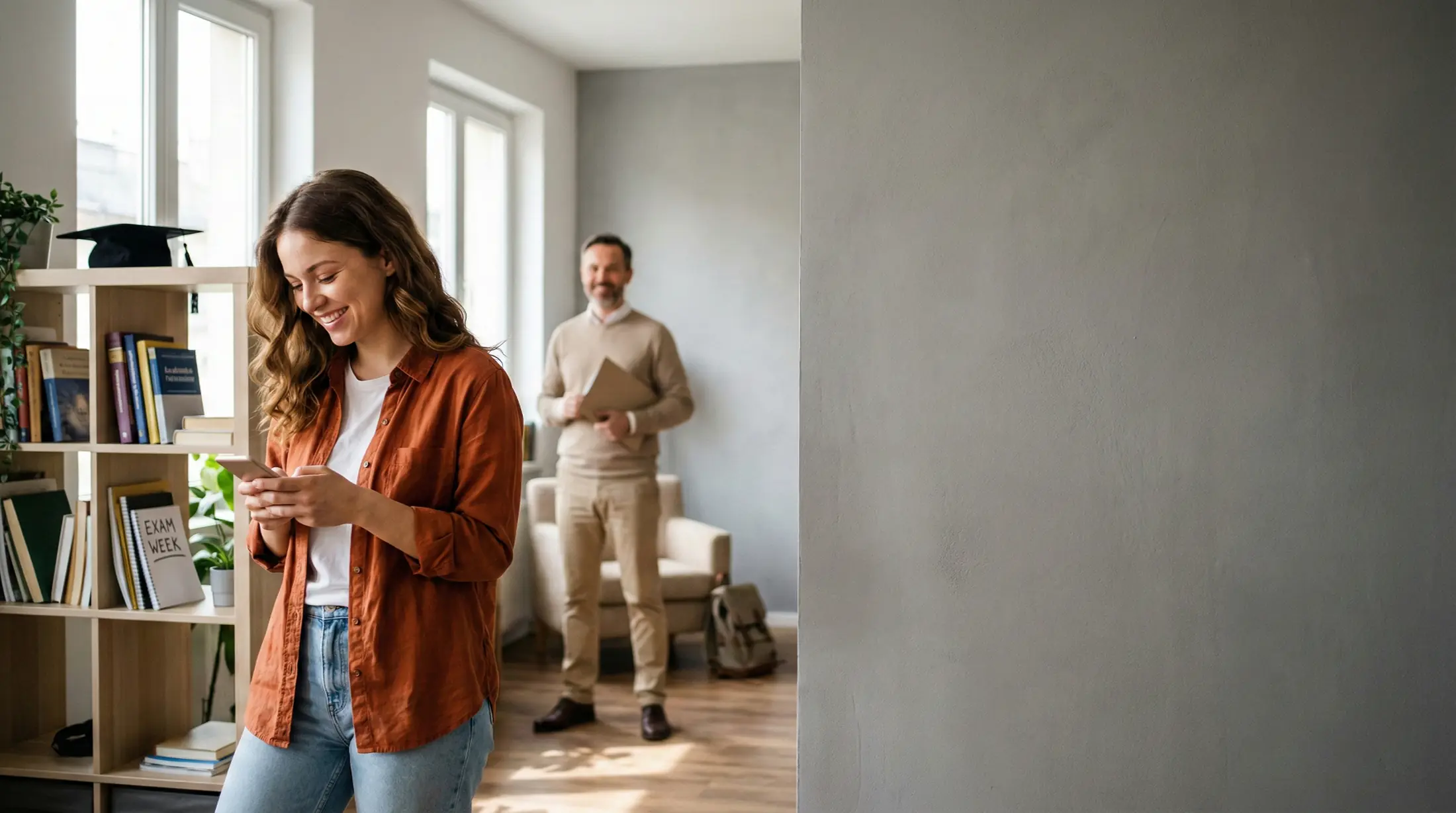 Students in a warm and modern apartment